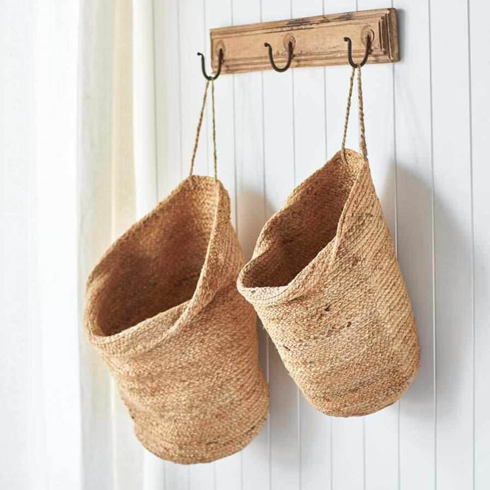 handwoven jute hanging baskets - set of 2